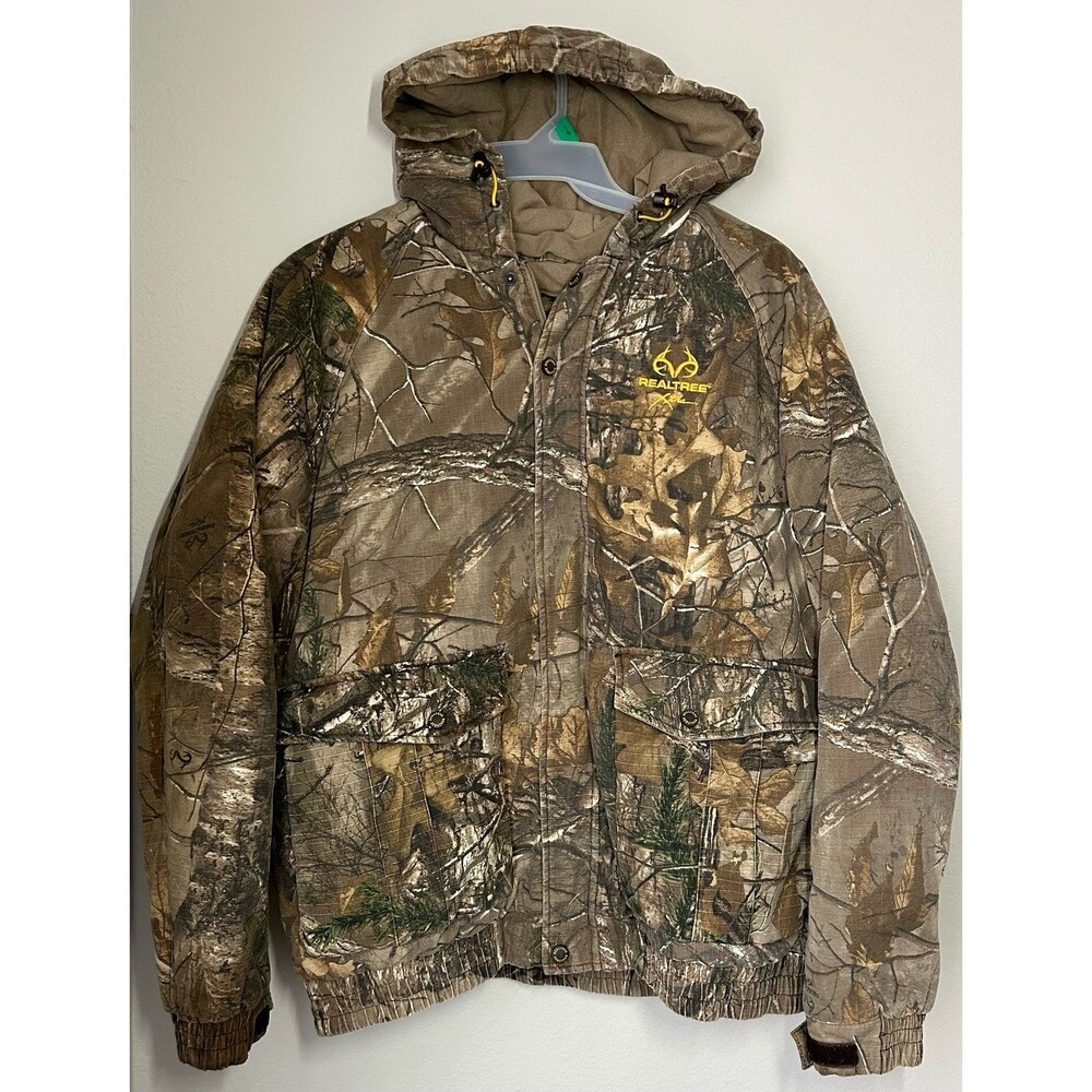 Realtree Xtra Camo Bomber Jacket Full Zip Hooded Outdoor Lined Mens Size XL Coat